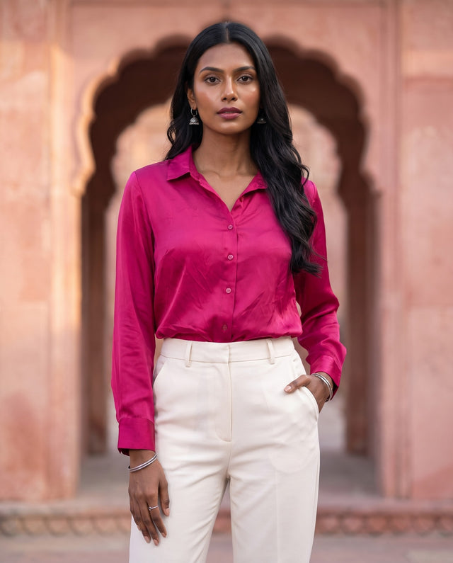 Magenta Satin Shirt