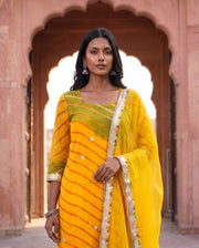 Mustard Leheriya Straight Set — kurta set, view 4 — Gulabo Jaipur