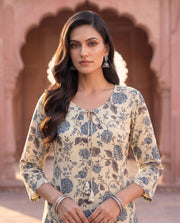 Saloni Beige Floral Print Straight Kurta Set 4