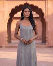 Niana Grey Sequin Striped Maxi Dress 4