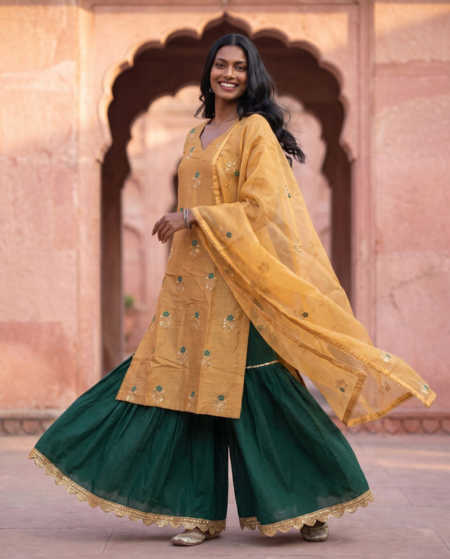 Gold Green Sharara Set, Gulabo Jaipur