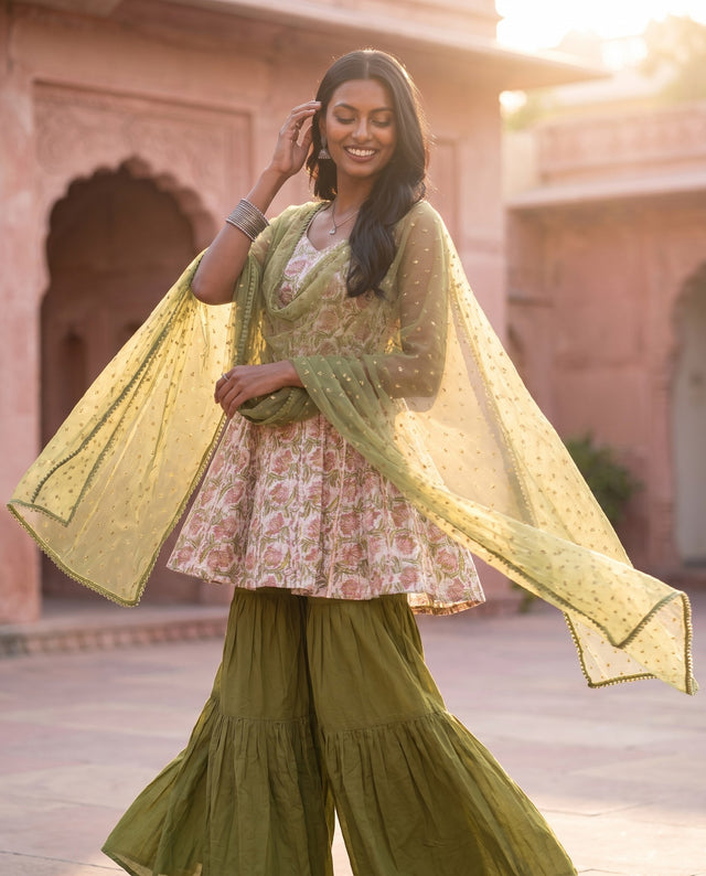 Olive Green Sharara Set, Gulabo Jaipur