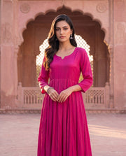 Magenta Pink Gathered Flared Ethnic Midi Dress 4