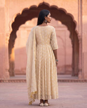 Beige Anarkali Set With White Floral Embroidery 3