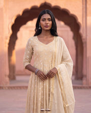 Beige Anarkali Set With White Floral Embroidery 4