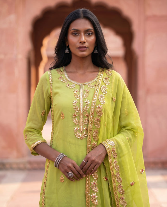 Lime Gota Straight Set — kurta set, view 2 — Gulabo Jaipur