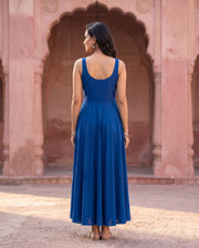 Royal Blue Sleeveless Anarkali — anarkali set, view 2 — Gulabo Jaipur