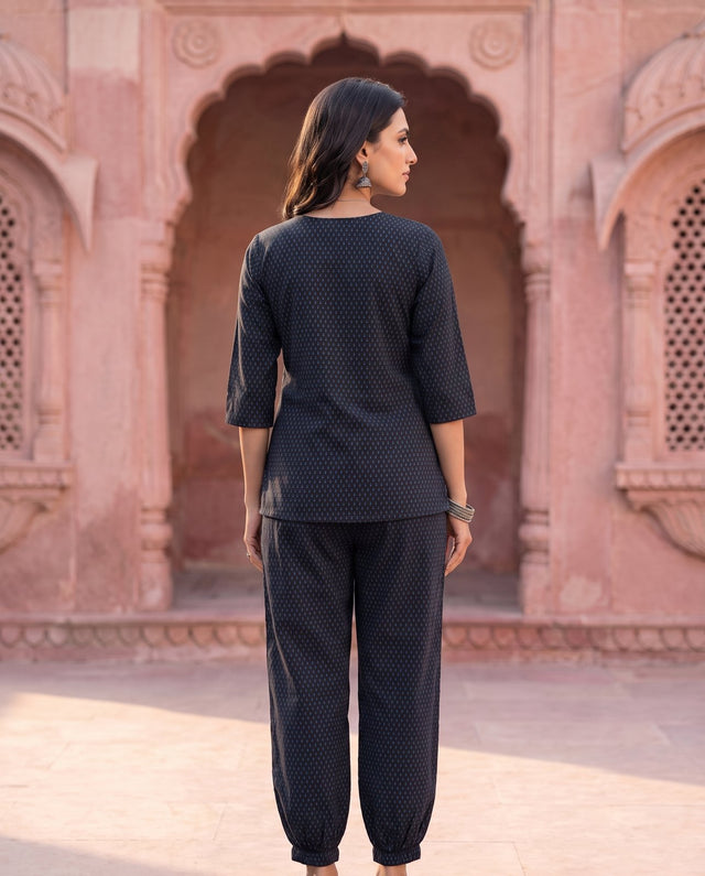 Navy Blue Tie-Front Co-ord Set, view 2 — Gulabo Jaipur
