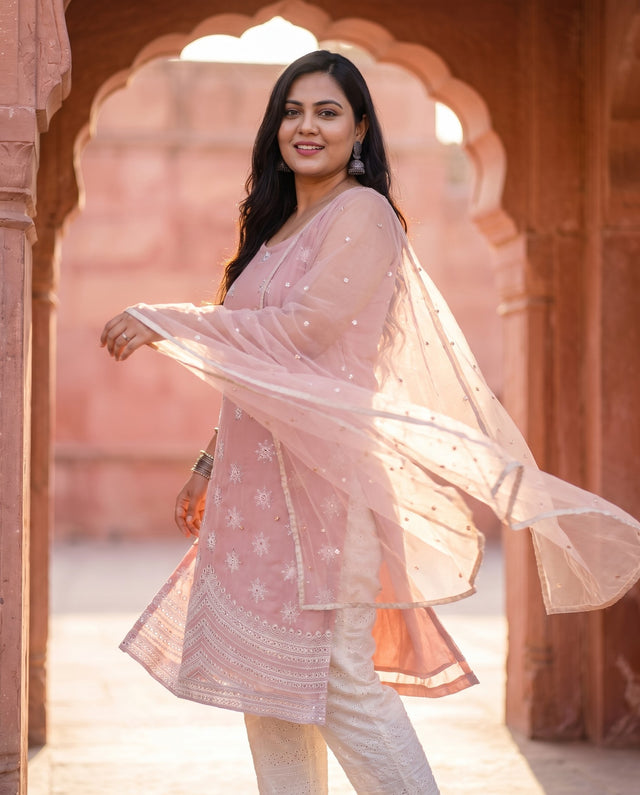 Dusty Pink Mirror Straight Set — kurta set, view 2 — Gulabo Jaipur