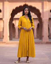 Mustard Yellow Tiered Collared Shirt Dress 2