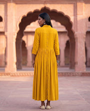 Mustard Yellow Tiered Collared Shirt Dress 3