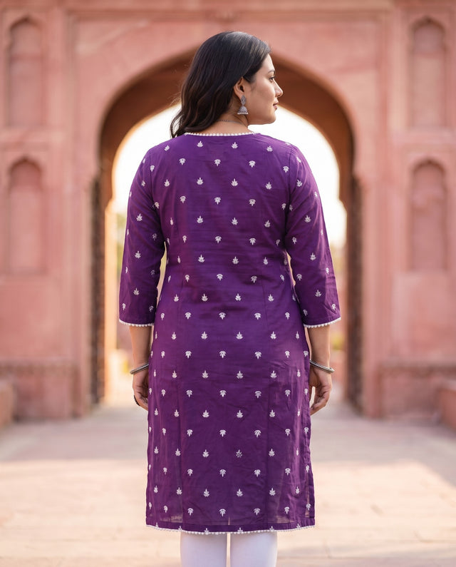 Purple Embroidered Kurta