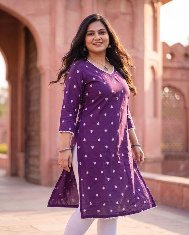 Purple Embroidered Kurta