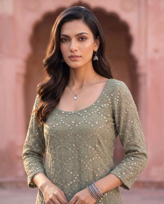 Sage Mirrorwork Kurta