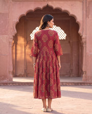Rani Red Hand Block Print Midi Dress 3
