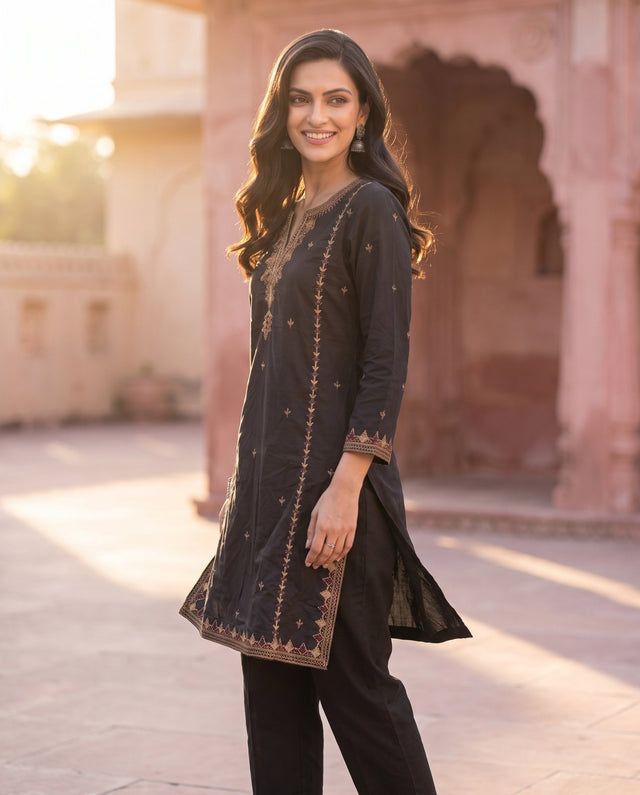 Black Embroidered Co-ord Set, Gulabo Jaipur
