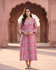 Pink Floral Printed Midi Dress With Wrap Neckline 2