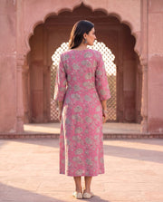Pink Floral Printed Midi Dress With Wrap Neckline 3