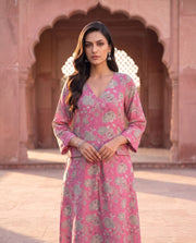 Pink Floral Printed Midi Dress With Wrap Neckline 4