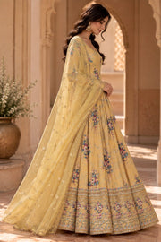 Gul Yellow Floral Print Embroidered Anarkali Set - side view