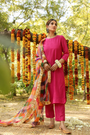 Hema Pink Silk Straight Set With Leheriya Dupatta 5