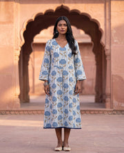 Sky Blue Striped Floral Print Midi Dress 2