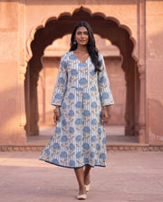 Sky Blue Striped Floral Print Midi Dress 1
