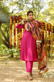 Hema Pink Silk Straight Set With Leheriya Dupatta 3