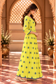 Mahim Yellow Butti Print Tiered Maxi Dress - side view