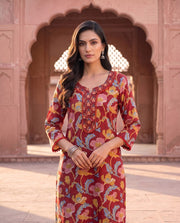 Bhagat Maroon Floral Print Straight Kurta 4