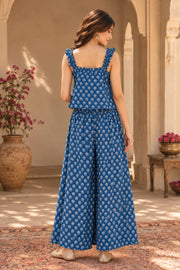 Blue Butti Print Sleeveless Top And Palazzo Co-ord Set - back view