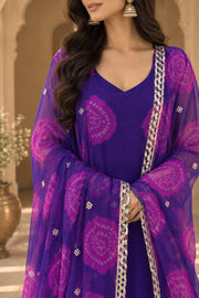 Mimal Purple Bandhani Straight Kurta Set With Dupatta - detail close-up