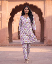 Lavender Floral Print White Co-ord Set 1