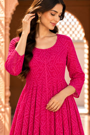 Janhvi Rani Pink Bandhani Anarkali Set - detail close-up