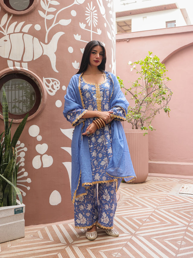 Nirali Blue Straight Set