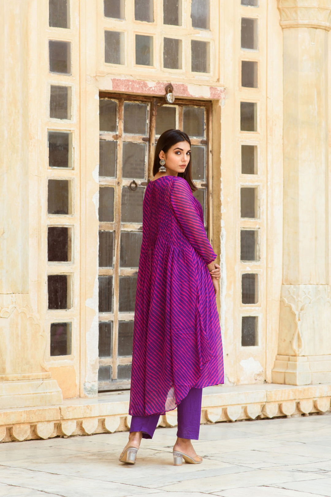 Georgette Rang Purple Leheriya Straight Kurta Set With Dupatta Gulabo Jaipur