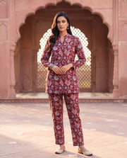 Anjali Wine Floral Print Tunic Co-ord Set 2