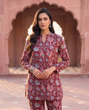Anjali Wine Floral Print Tunic Co-ord Set 4