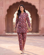 Anjali Wine Floral Print Tunic Co-ord Set 1