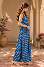 Blue Butti Print Sleeveless Top And Palazzo Co-ord Set - side view