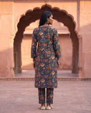 Blue Floral Printed Kurta And Pant Co-ord Set 3