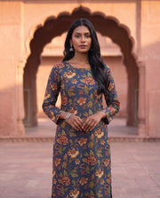 Blue Floral Printed Kurta And Pant Co-ord Set 4