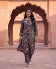 Blue Floral Printed Kurta And Pant Co-ord Set 1