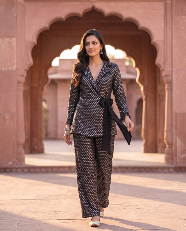 Black Sequin Embroidered Blazer Co-ord Set
