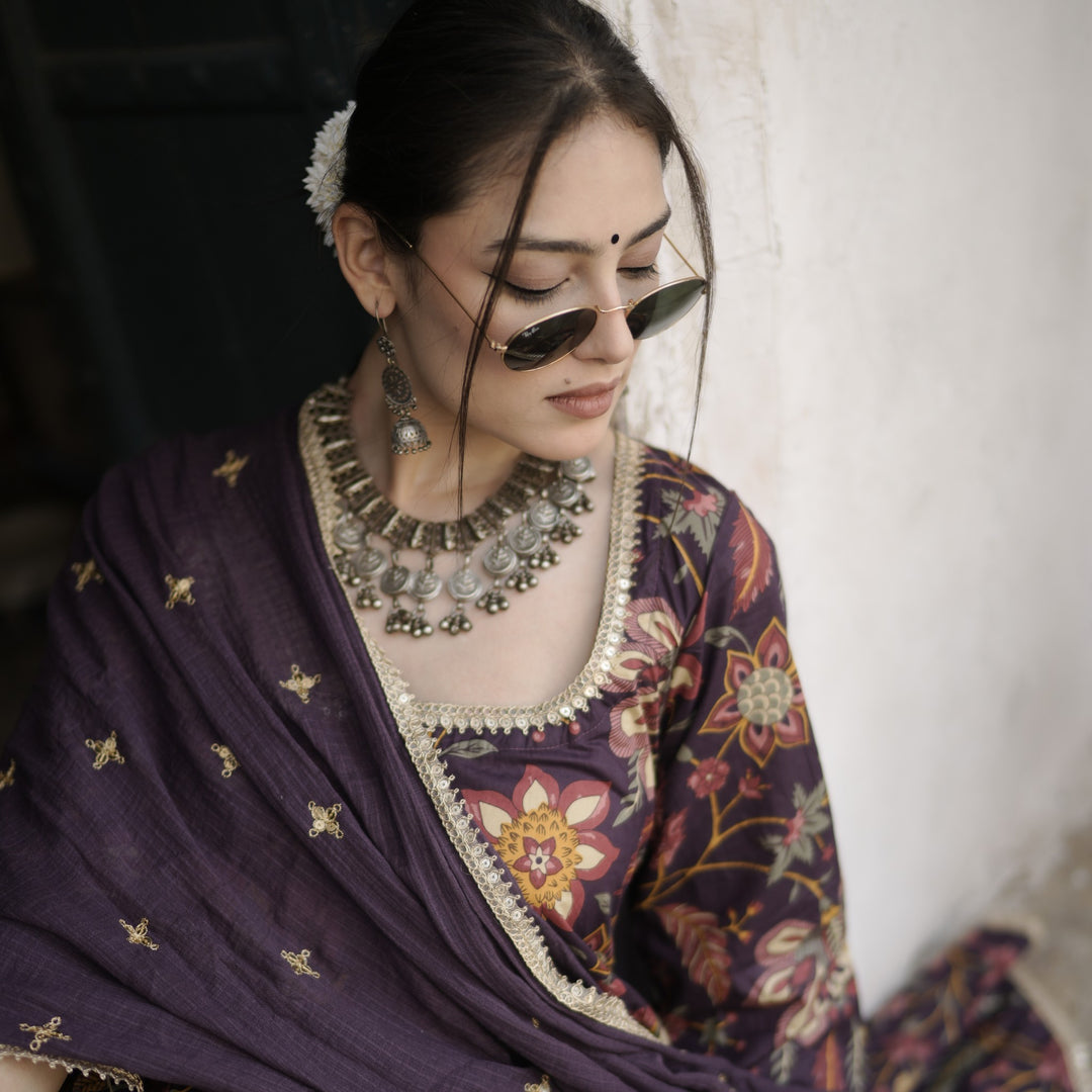 Shahi Purple Anarkali Set