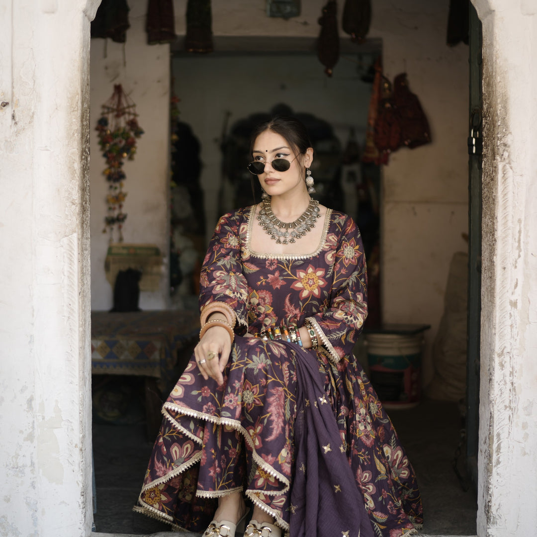 Shahi Purple Anarkali Set
