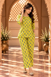 Nirali Yellow Block Print Co-ord Set - front view