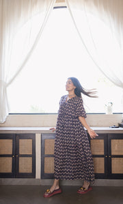 Black Floral Puff Sleeve Tiered Maxi Dress 2
