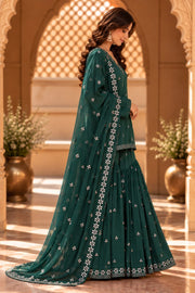 Bottle Green Mirror Work Sharara Set With Dupatta - side view