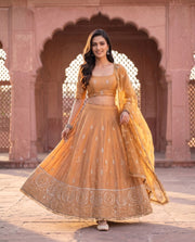 Devki Golden Embroidered Lehenga Set With Dupatta 1